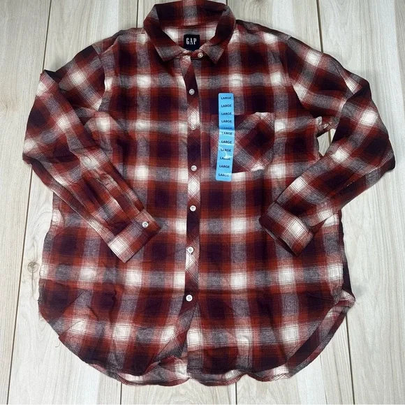 Gap Women’s Flannel Moana Plaid Button Down‎ Shirt, relaxed fit Size Large- New - Picture 8 of 13